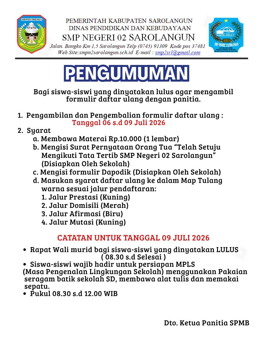 Pengumuman Kelulusan SPMB T.A 2026/2027